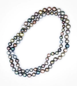 [NE-08234] Long strand of 85 multicolour Tahitian pearls, 8-11.7mm
