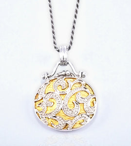 [PH-002637] 14kWY diamond brocade locket necklace