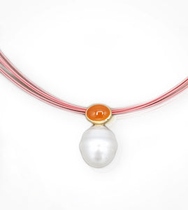 [ PN-003049 ] 14ky 12mm Circle South Sea Pearl & Coral Pendant