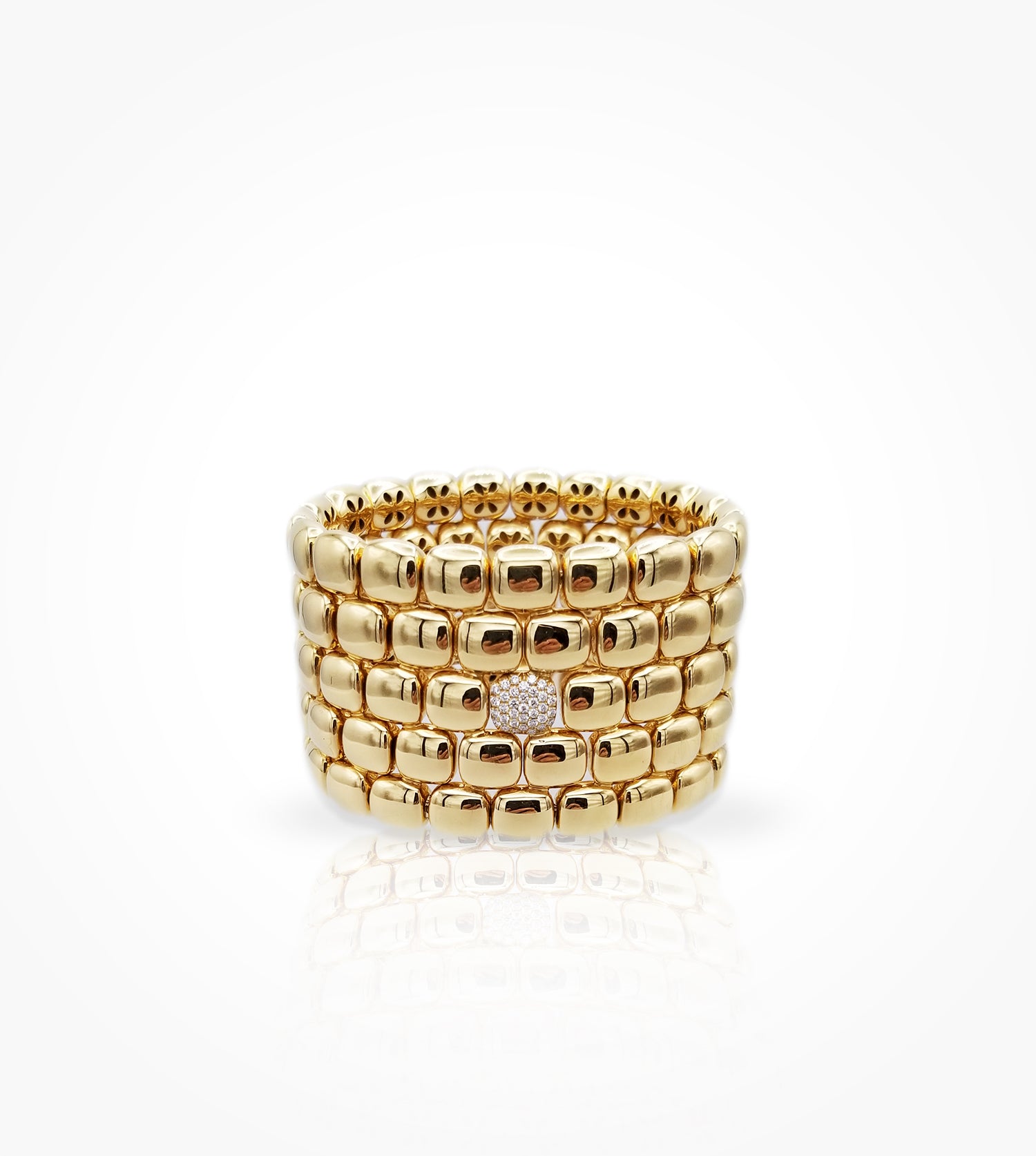 BR07324 18KY expandable wide cuff bracelet, diamond pave link =0.28cts g si. Call for pricing