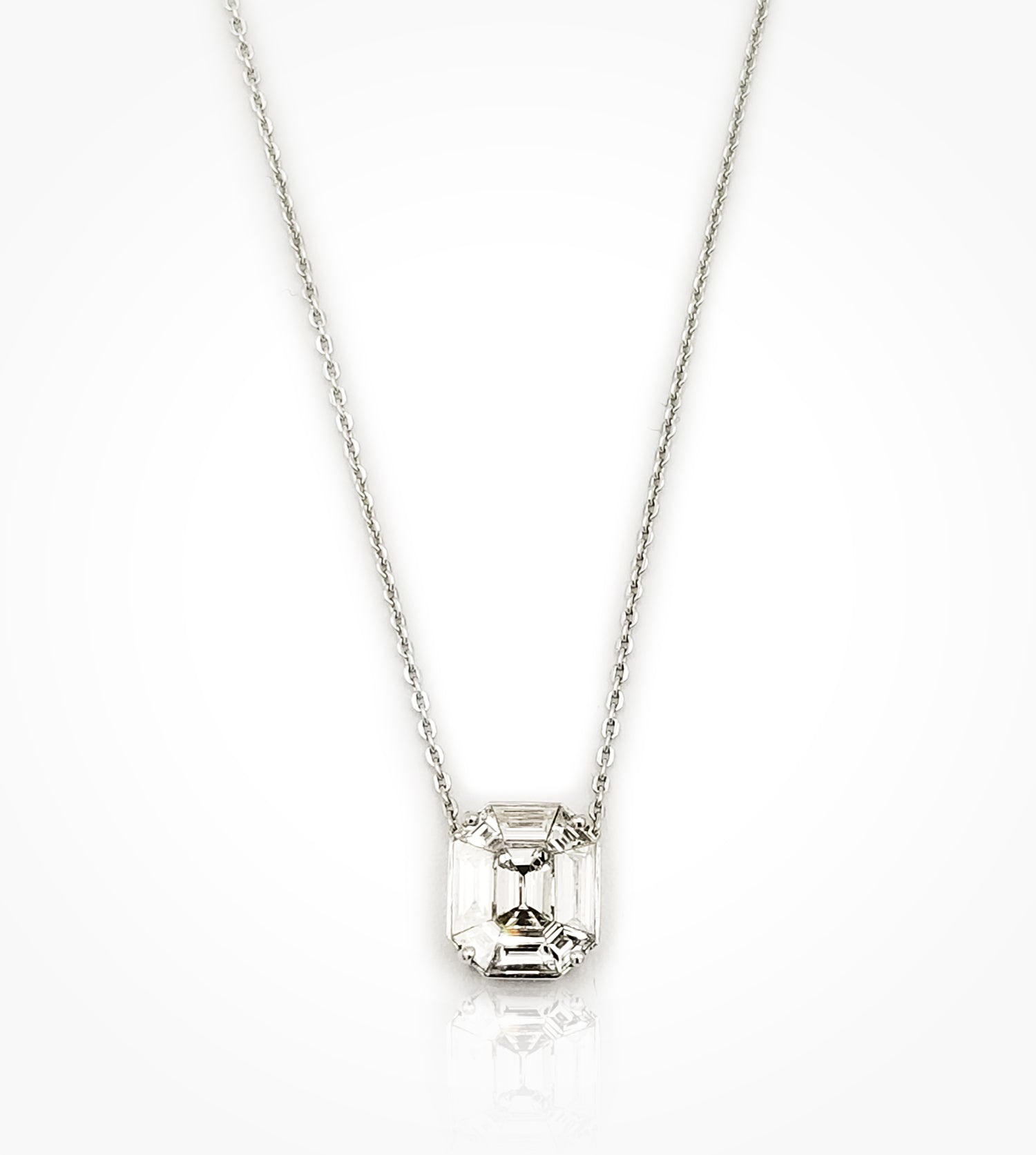PD07677  18KW invisibly set diamond pendant and chain, baguette diamonds=0.93cts F VS. SOLD
