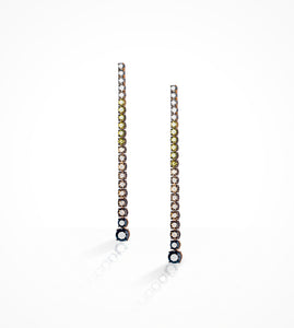 ER00097 18KP diamond line drop earrings,  white diamond=.70cts, brown =2.46cts, yellow=1.12cts _ black diamonds=2.24cts