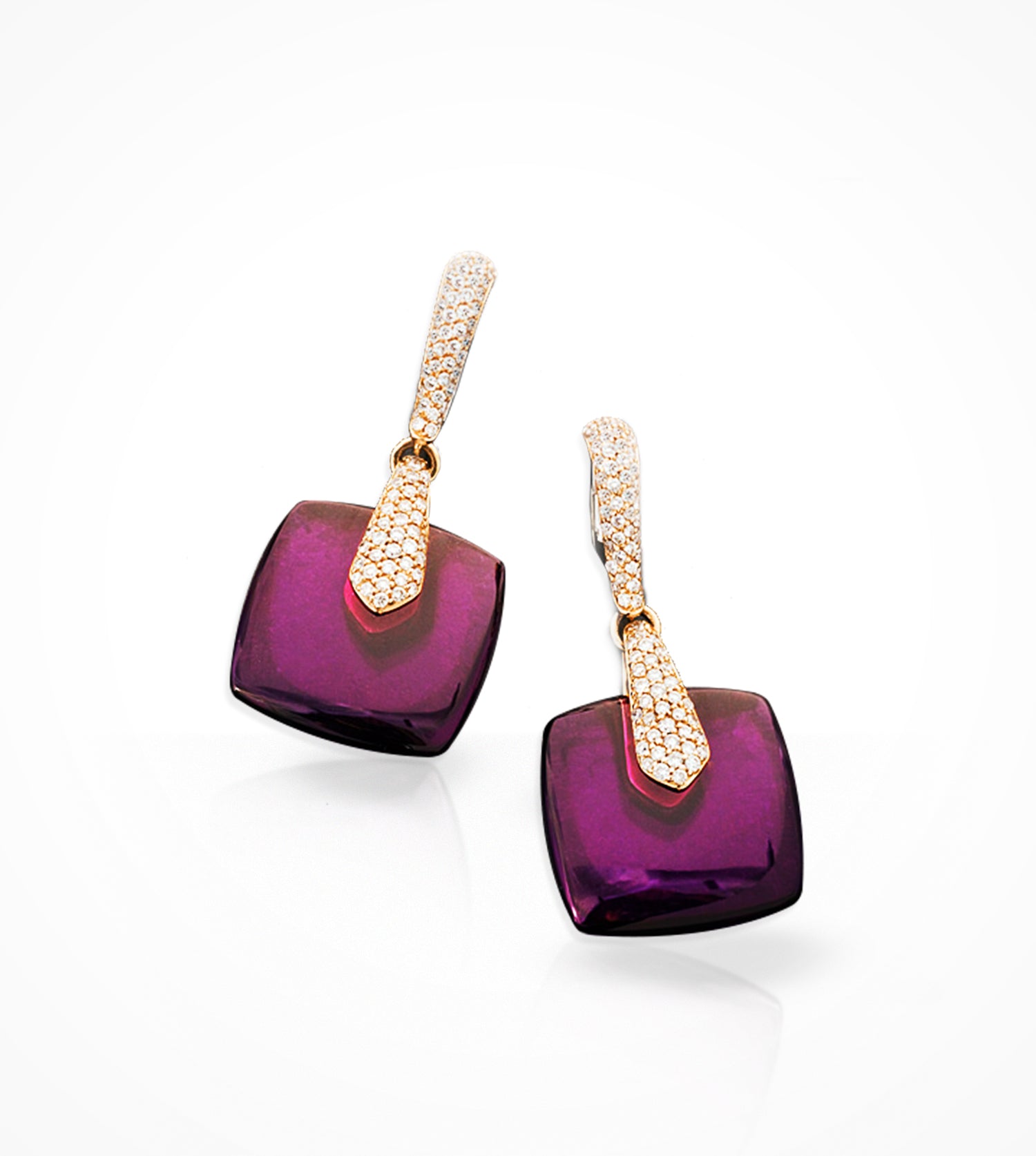 ER00138 18kt pink gold amethyst & pave diamond=.82cts, Earrings