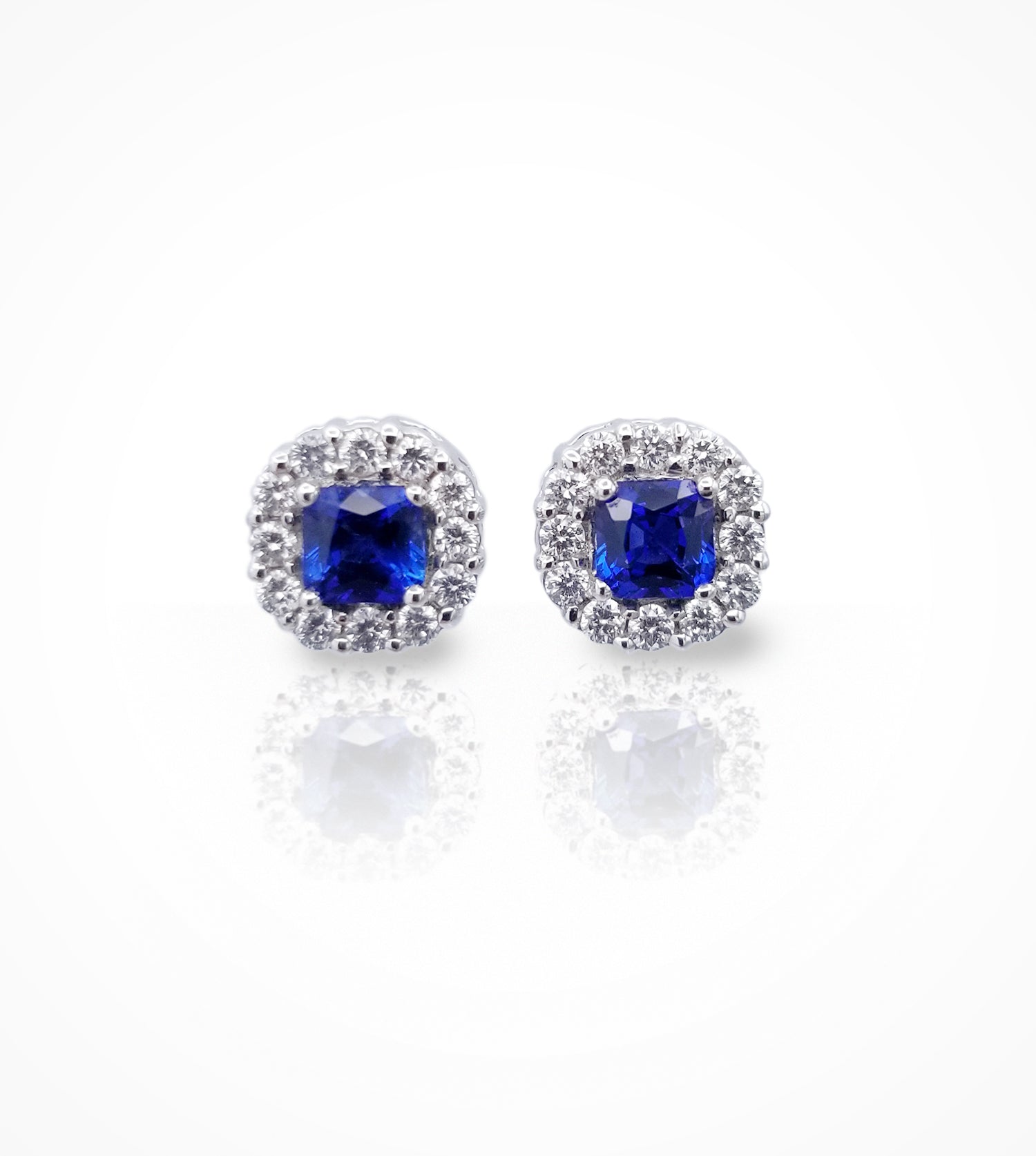 ER00334-18K White gold Sapphire and diamond stud earrings, Diamonds=0.34cts, 2 sapphires=0.68cts