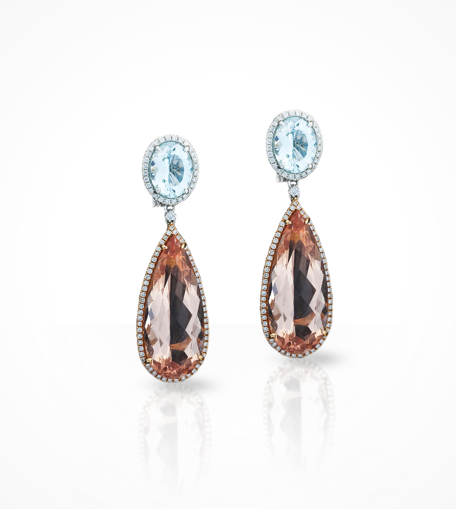 ER00396 18kwp Aquamarine, Morganite & 177 diamonds=0.72ct Earrings