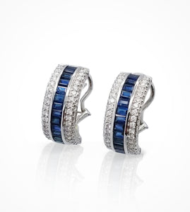 ER00505-18K white gold sapphire and diamond earrings. 32 Sapphires=3.52cts, 140 Diamonds=1.89cts