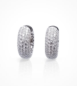 ER00564-18K white gold domed pave diamond hoops. 106 diamonds=3.67cts g-si