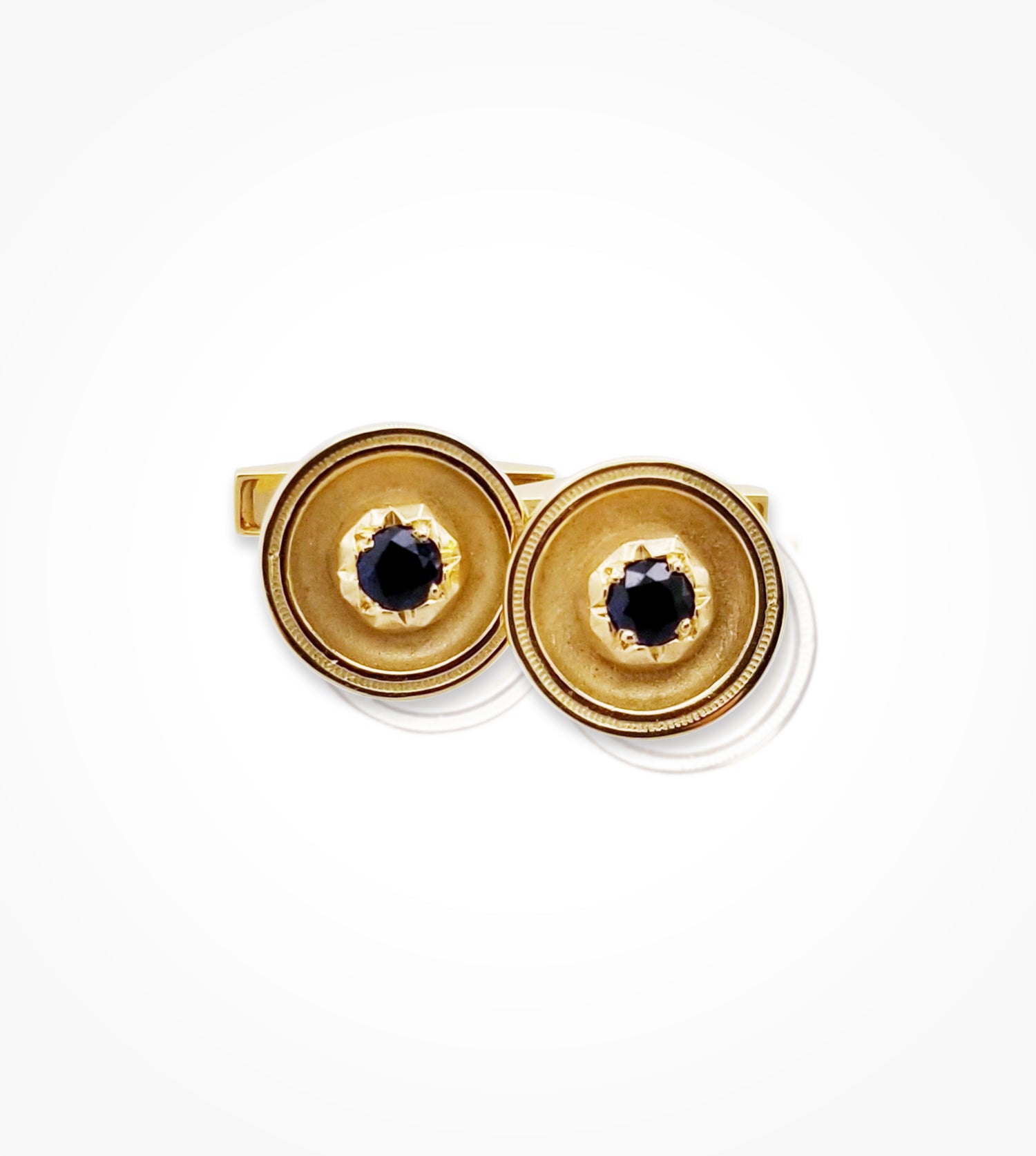 IS-003207-14kt yellow gold, sapphire circle cufflinks-14mm