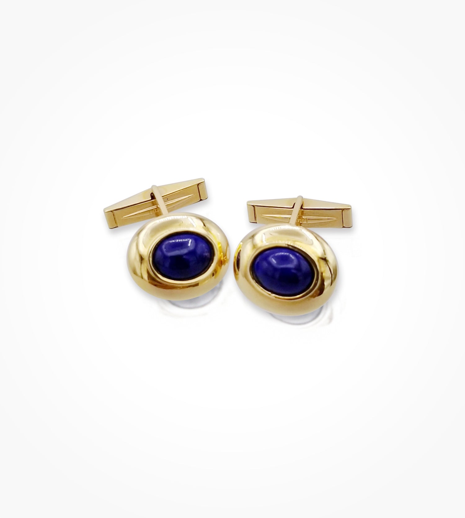 IS-003290-14kt yellow gold oval lapis cabochon Cufflinks