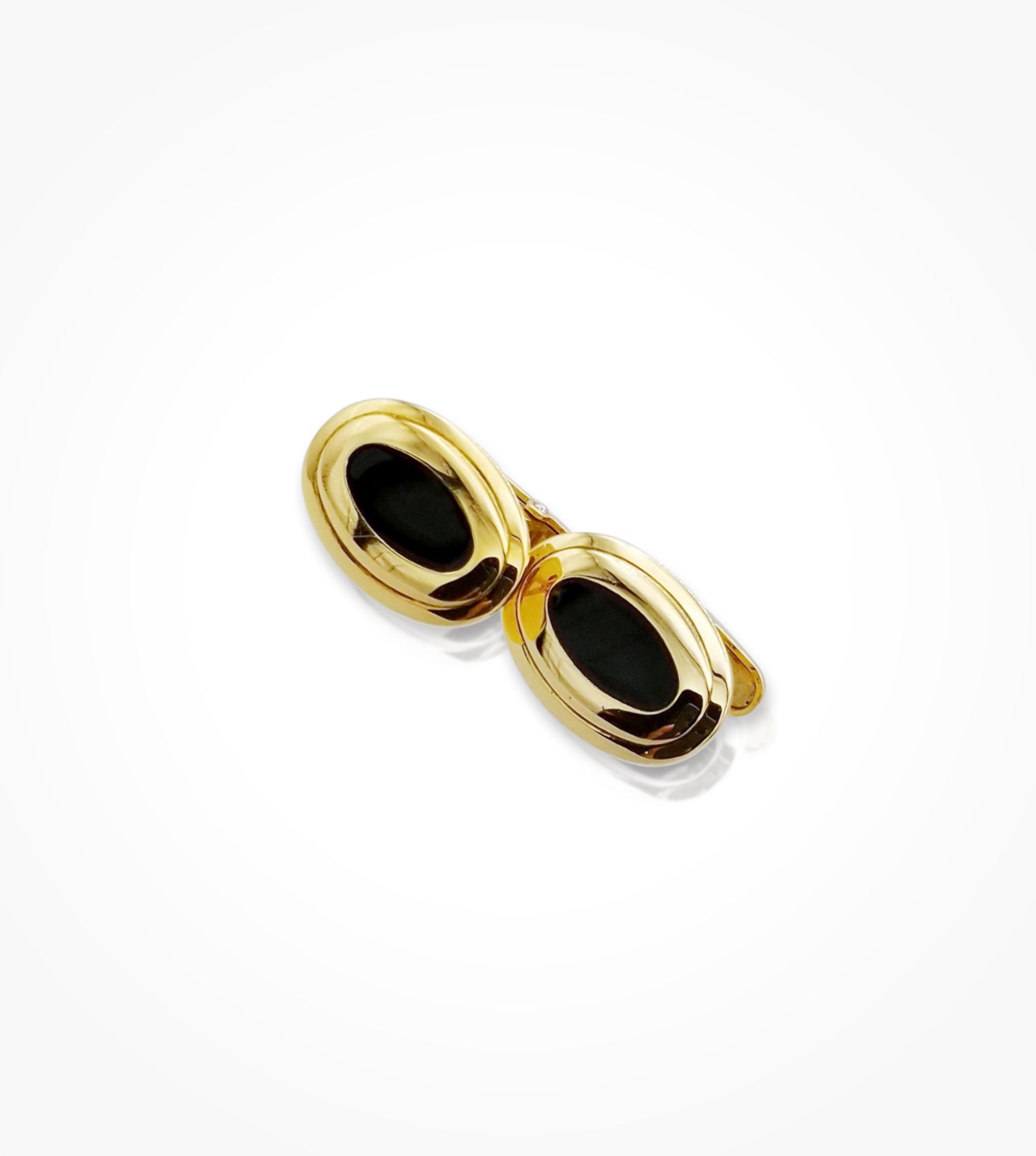 IS-006866-18kt yellow gold flat oval with black enamel Cufflinks