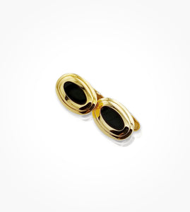 IS-006866-18kt yellow gold flat oval with black enamel Cufflinks