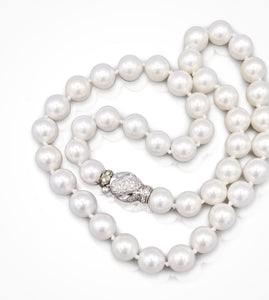 NE-001889  Akoya cultured pearl necklace, 9-9.5mm,17 inches long & MC-002742 18KW diamond clasp=0.57cts Price Upon Request