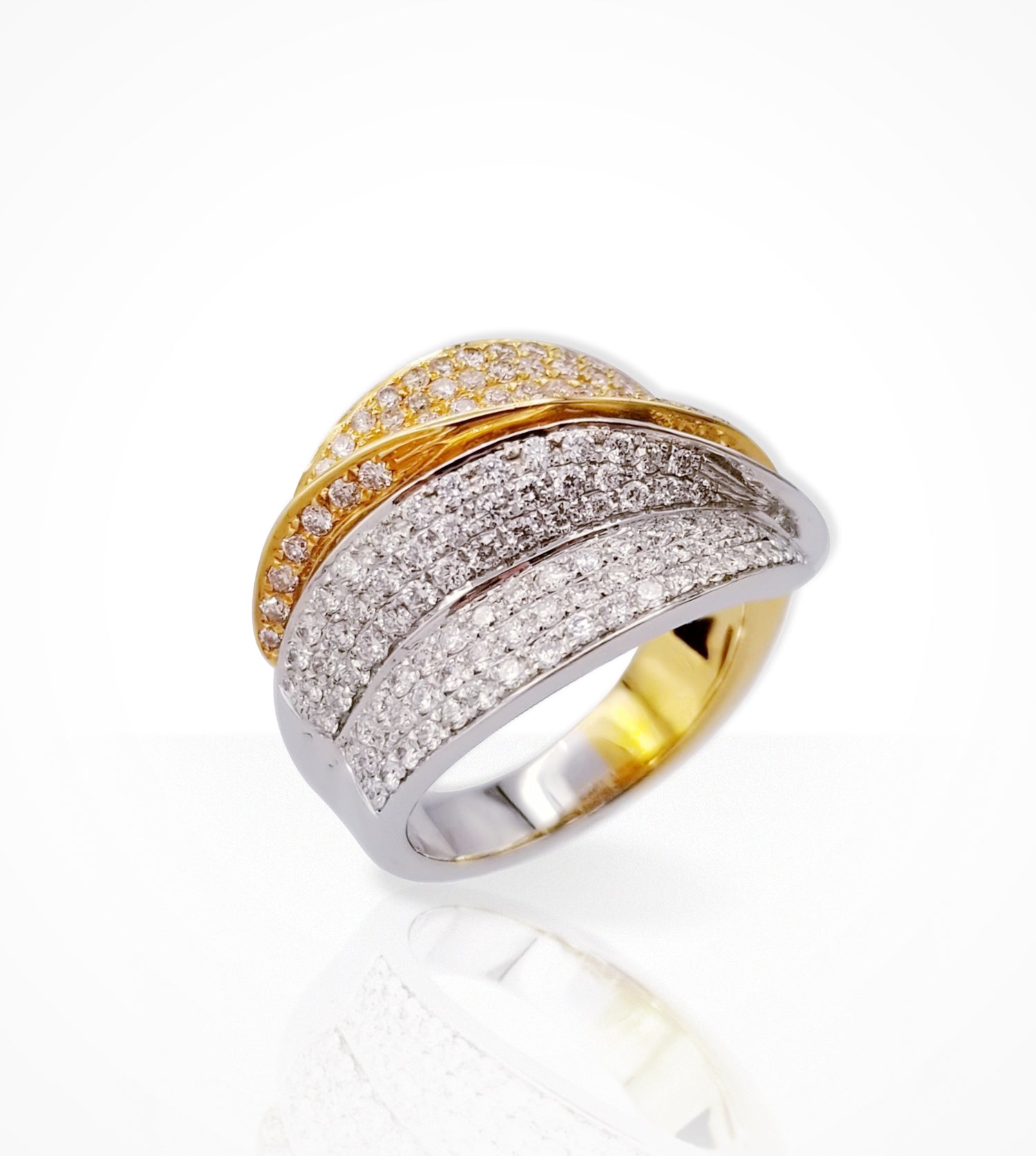 RG00005 18K white and rose gold pave diamond wrap-around leaves, diamonds=1.66ct g-si.