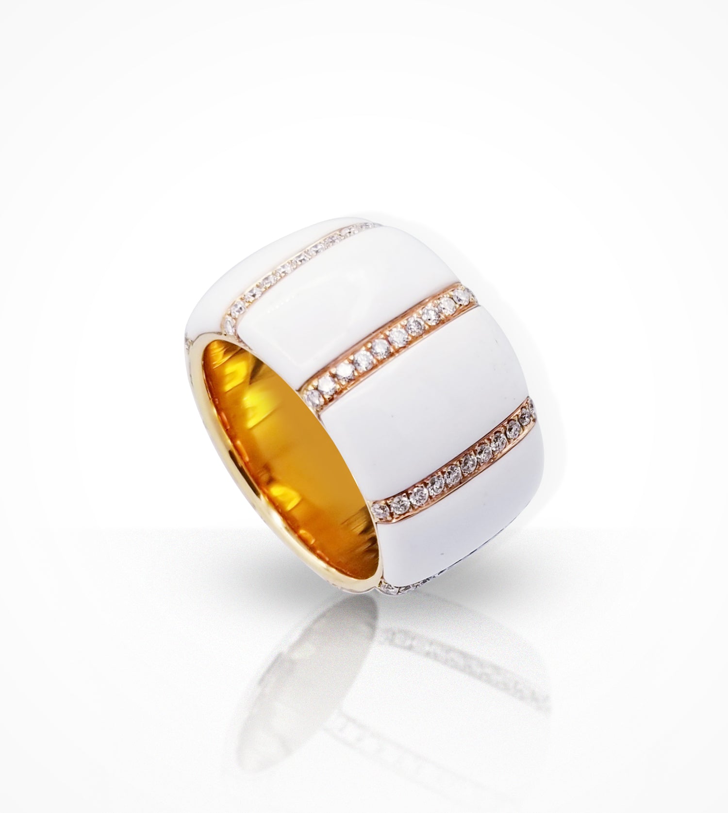 RG00046 18K rose gold white Agate and diamond band ring