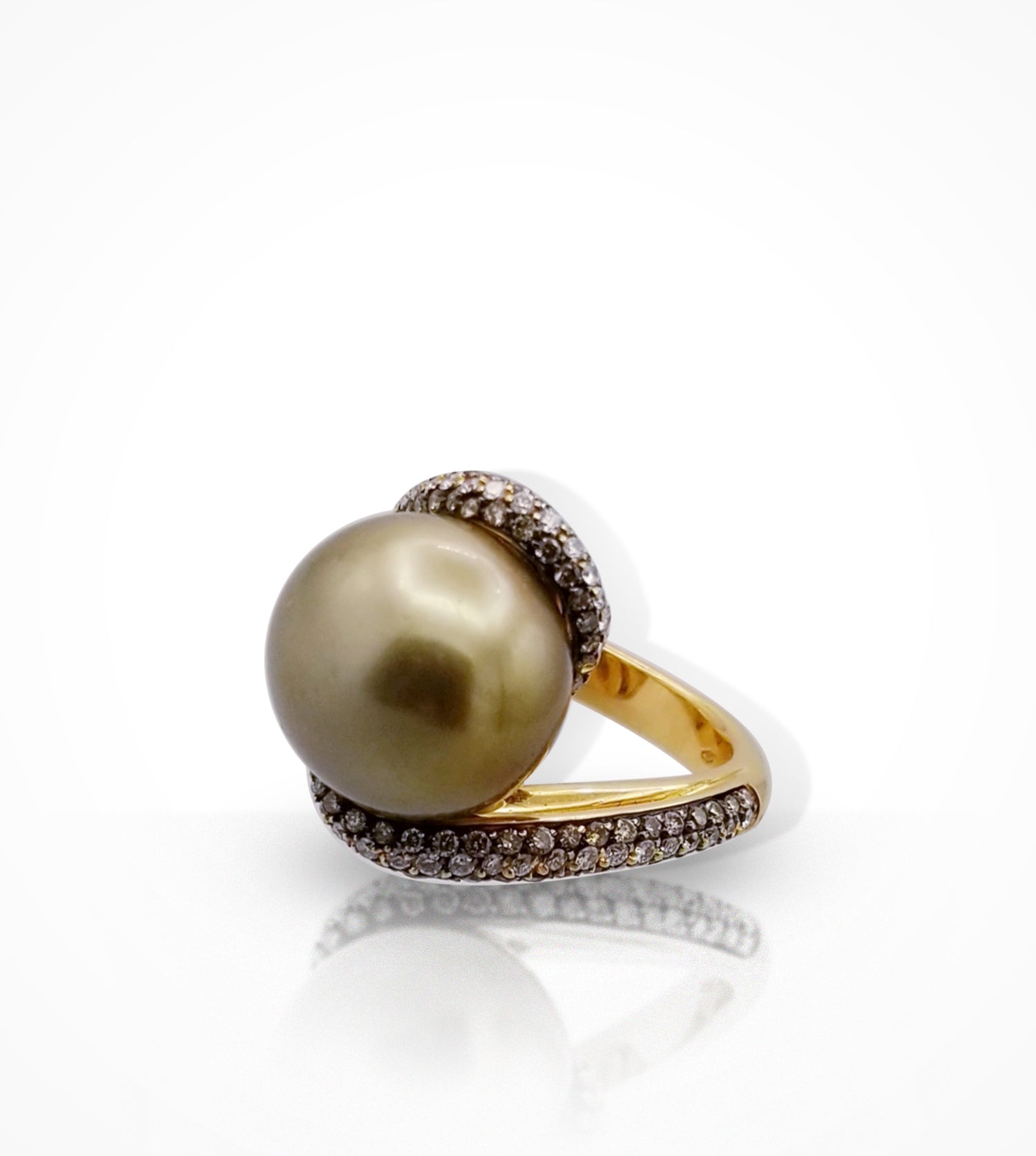 RG00076 18K rose gold Tahitian pearl, white diamonds 0.38cts and champagne diamonds Ring