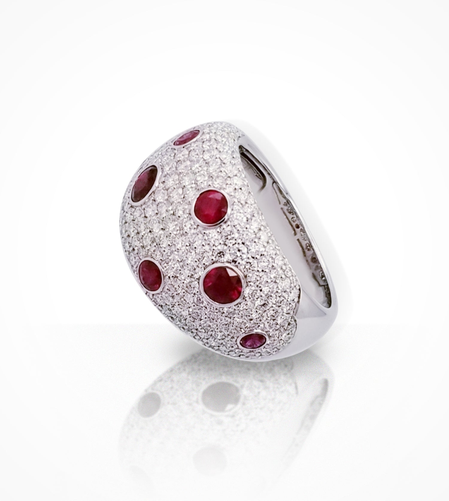 RG00255 18K White gold pave ring with 8 Rubies=1.42cts & 232 diamonds=2.32cts g,si ready-to-wear jewellery at Secrett.ca in Toronto Downtown Yorkville