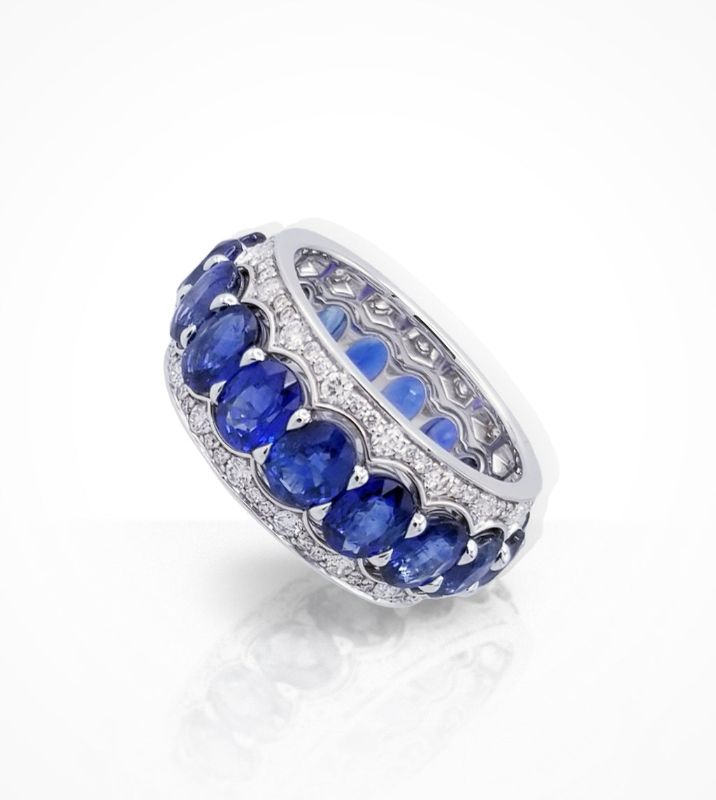 RG00256 18KW 3-BANDS, Sapphire eternity band and  2 crown style guard-rings ready-to-wear jewellery at Secrett.ca in Toronto Downtown Yorkville