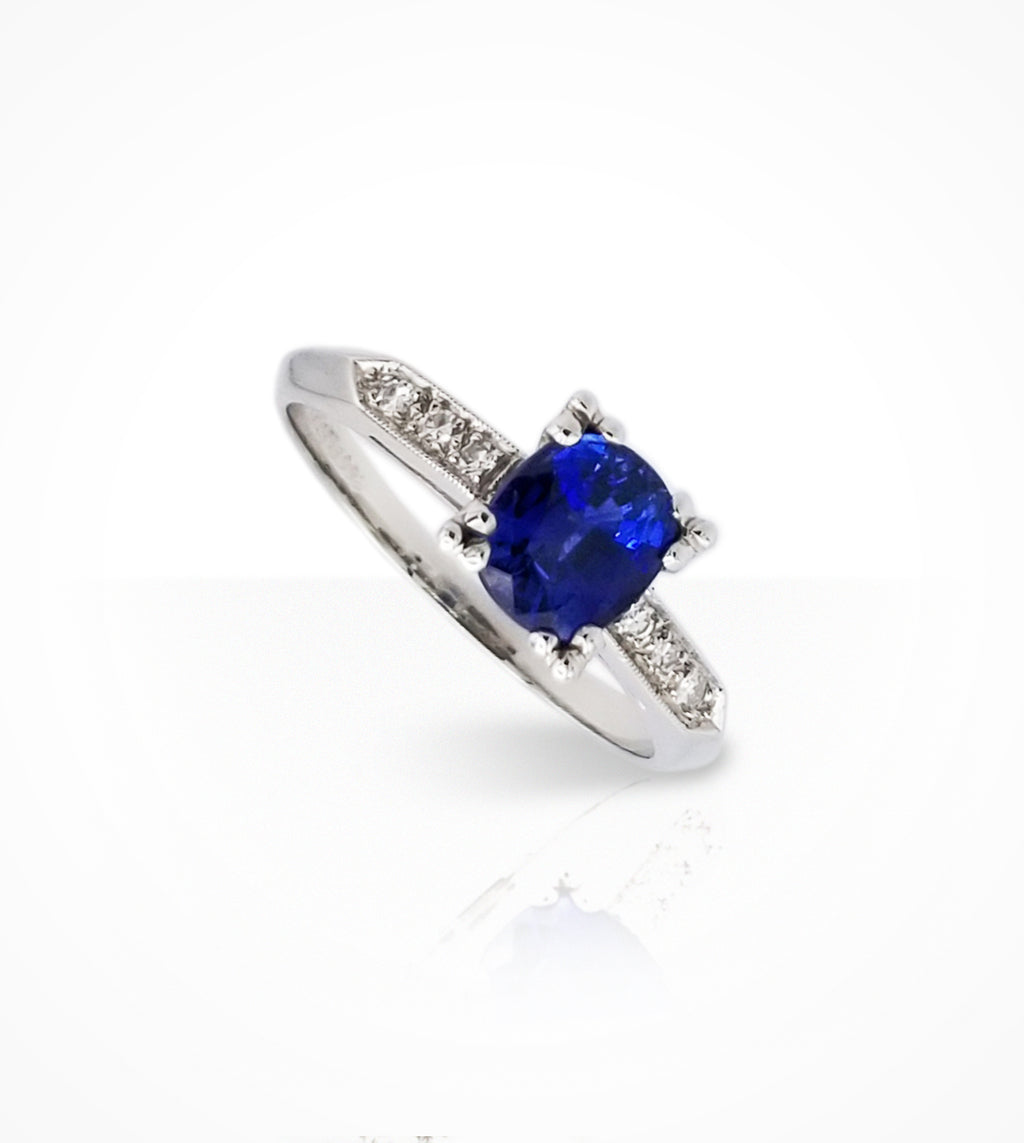 Vintage-Platinum-engagement-ring,-Sap=1.20-6sc-di=0.005 ready-to-wear jewellery at Secrett.ca in Toronto Downtown Yorkville