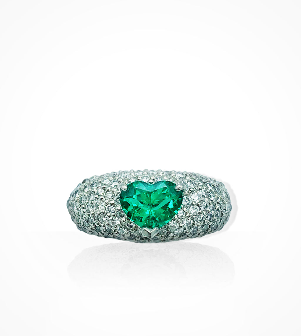 RL-000751 Platinum Pave Diamond & Heart Shape Emerald Ring ready-to-wear jewellery at Secrett.ca in Toronto Downtown Yorkville