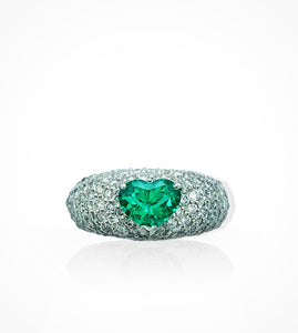 RL-000751 Platinum Pave Diamond & Heart Shape Emerald Ring ready-to-wear jewellery at Secrett.ca in Toronto Downtown Yorkville
